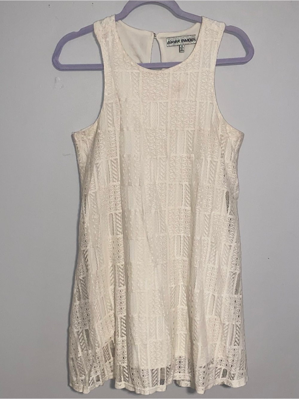 Almost Famous White Sleeveless Dress M Lace Overlay Cottagecore Cowgirl Western
